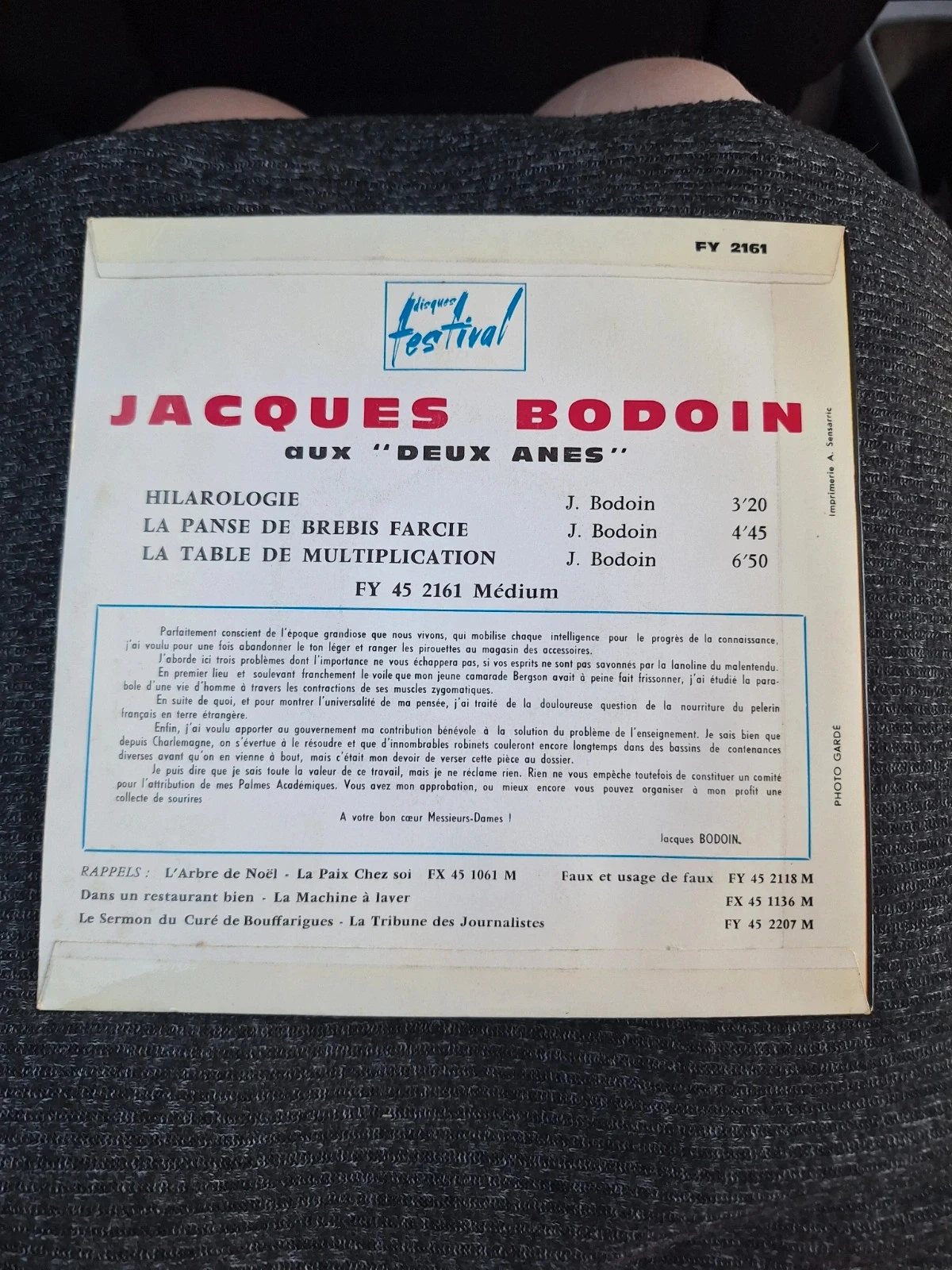 Vinyle 45T Jacques Bodoin aux Deux Anes – photo 2